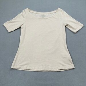 LAURA ASHLEY Top Womens XS Beige Scoop Neck 3/4 Sleeve Modal Cotton Blend Casual